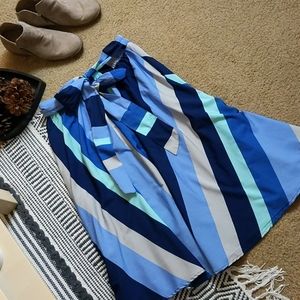 🌼Vintage A-Line Blue Striped Skirt with a Bow🌼